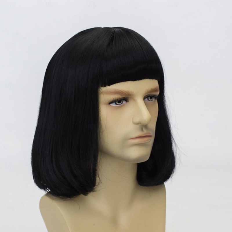 Unisex Natural Black Straight Flip Short Full Explosion Realistic Carnival Costume Cosplay Synthetic Bob Wig Halloween Wigs2