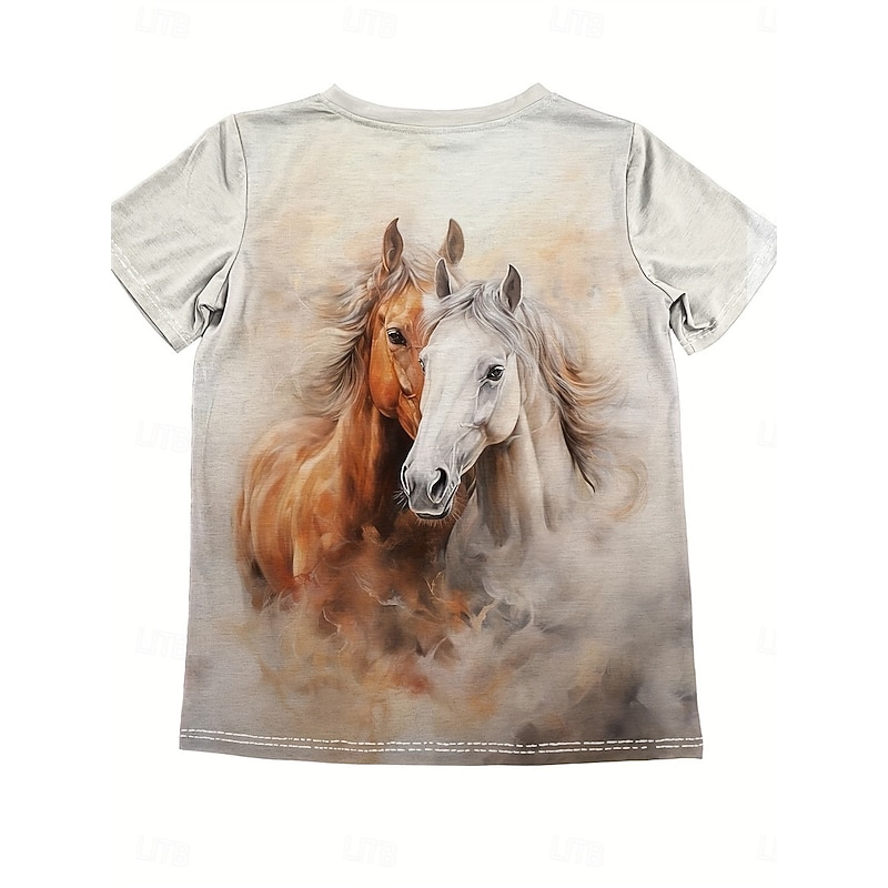 Women's T Shirt Casual Print Short Sleeve Regular Tops Round Neck Daily Gray Summer2