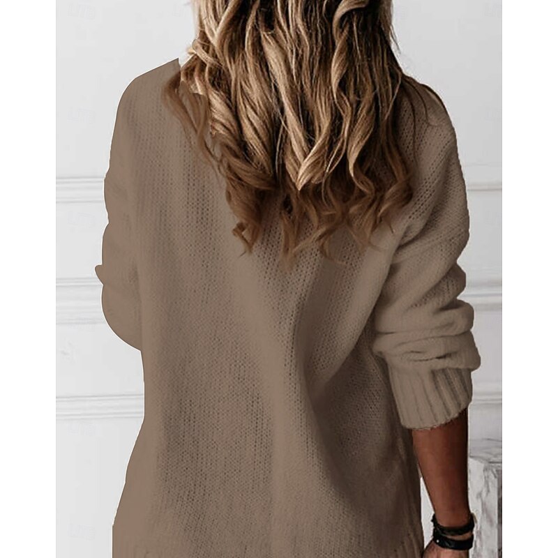 Women's Sweater Casual Sweater Fashion Streetwear Stylish Solid Color V Neck V Neck Long Sleeve Regular Tops Knit Work Black White Fall Winter4