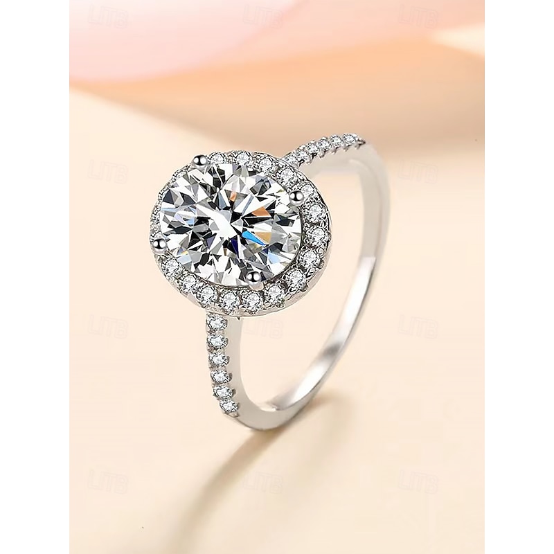 Women's Silver Moissanite Halo Engagement Ring – Oval-Cut Sparkling Party Band for Women2
