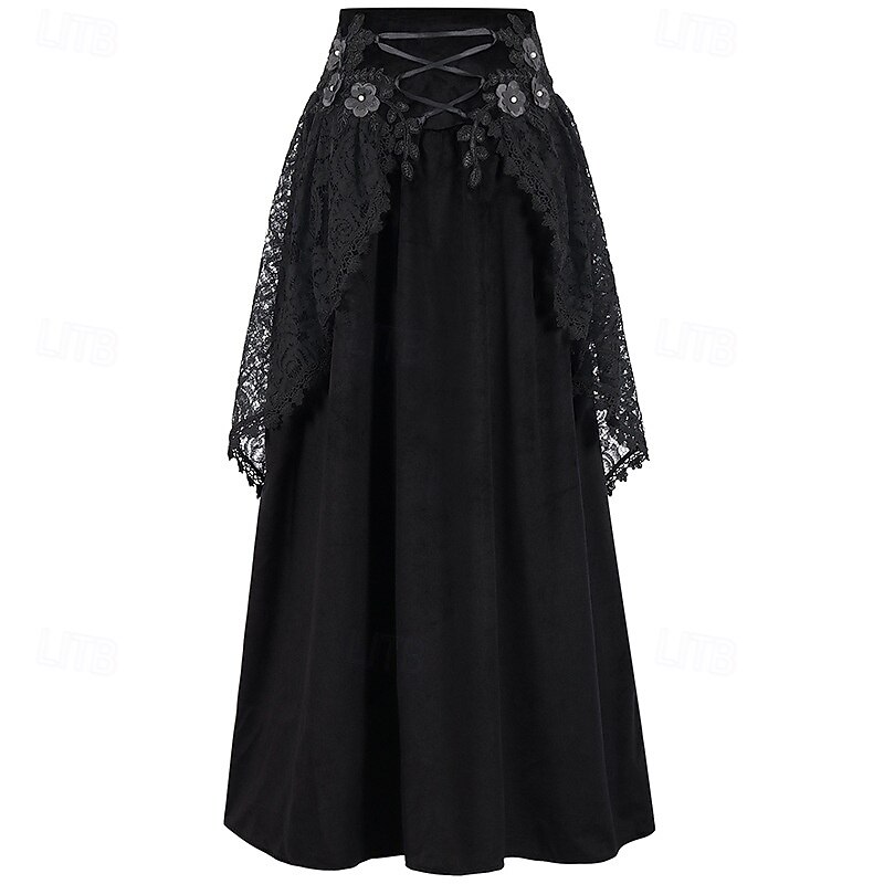 Retro Vintage Punk & Gothic Medieval Skirt Cosplay Costume Maxi Skirt Lace Solid Color Fancy Dress Women's Celtic Pirate Fantasy Masquerade Carnival Casual Daily Adults' Skirt2