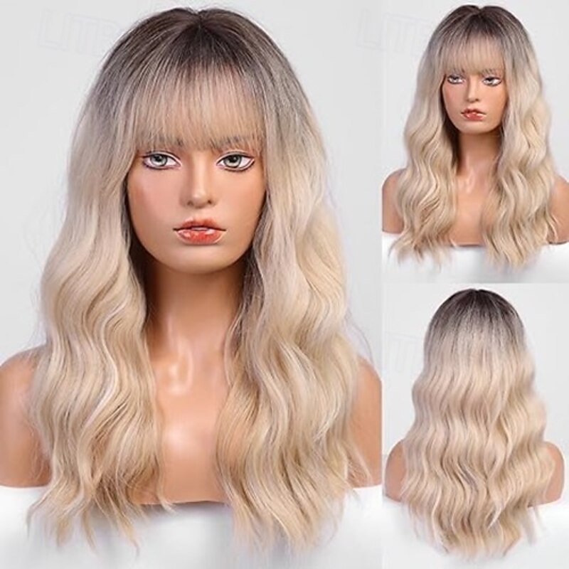 Long Wave Wigs With Bangs Curly Wigs for Women Heat Resistant Synthetic Wigs2