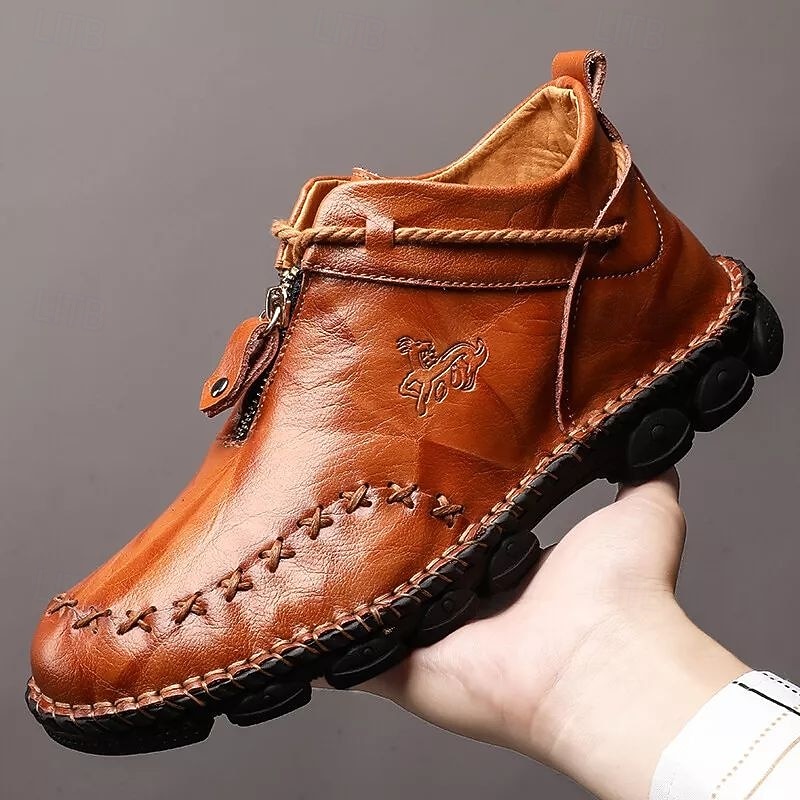 Men's Brown Leather Casual Boots with Handcrafted Stitching and Comfortable Sole for Everyday and Outdoor Wear