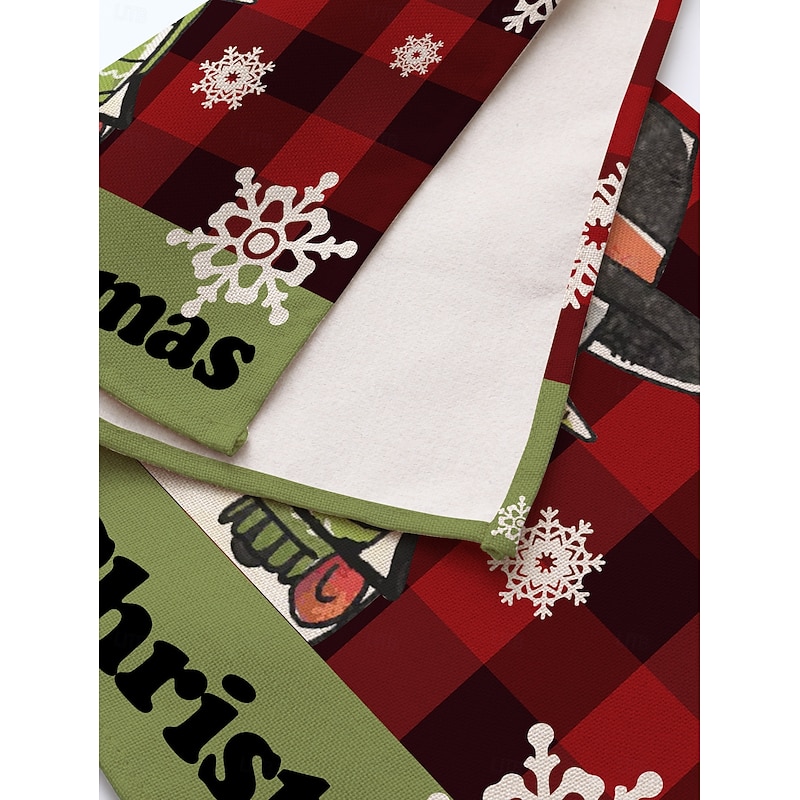 4pcs/set Christmas Placemats – Cotton and Linen Seasonal Winter Xmas Table Mats with Snowman & Reindeer Design for Outdoor Indoor Home Party Kitchen Dining Decor, 30x45cm (12x18 Inch)2