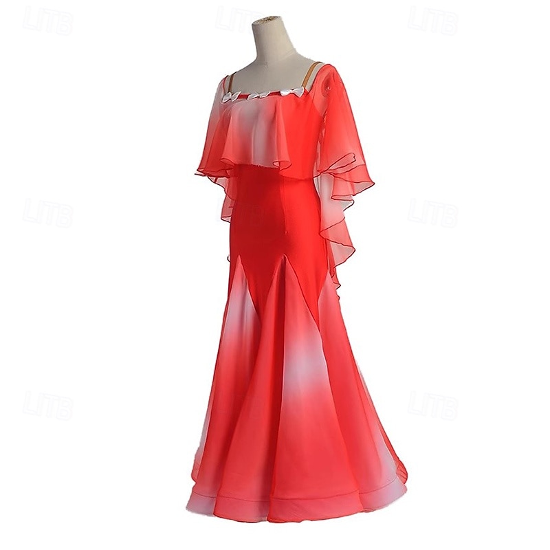 Ballroom Dance Dress Butterfly Splicing Women's Performance Party Sleeveless Chiffon Spandex3