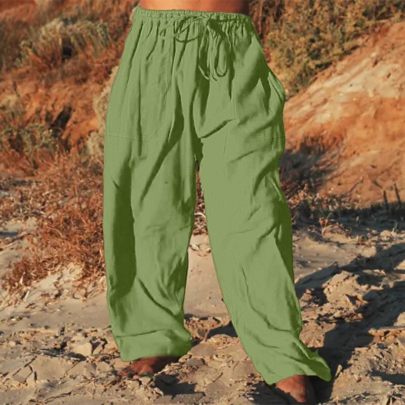 Men's Trousers Summer Pants Beach Pants Pocket Plain Comfort Soft Outdoor Daily Going out Fashion Casual White Navy Blue3