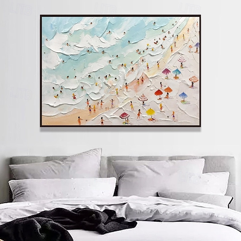3D beach oil painting Handmade Abstract Coastal Oil Paintings On Canvas handmade Sunny Beach Painting in Blue and Beige Colors wave painting for bedroom Home And Office Wall Decor painting