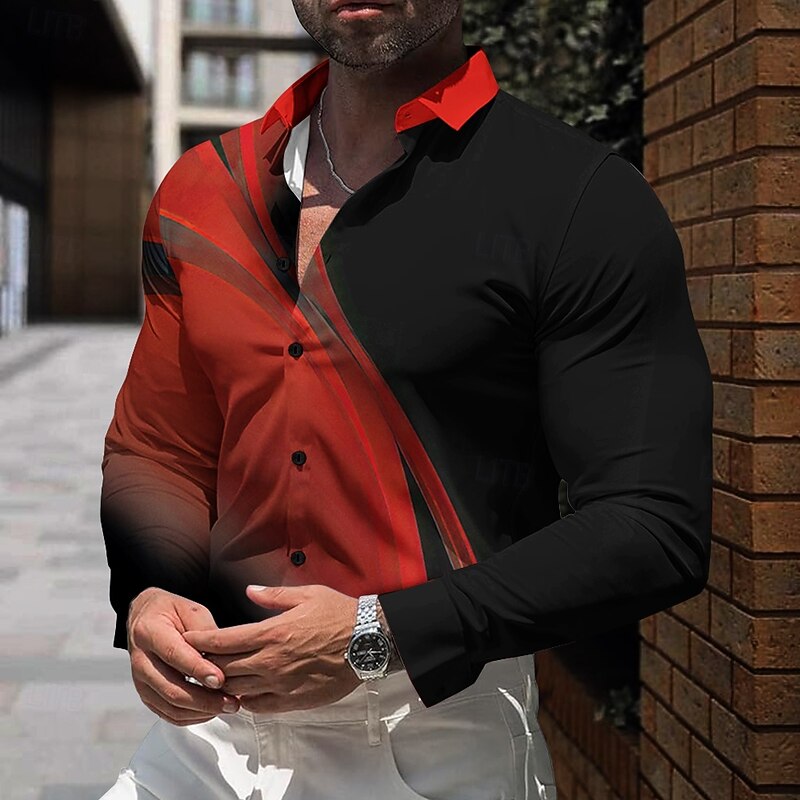 Men's Shirt Dress Shirt Button Up Shirt Striped Daily Red Blue Green Gray Long Sleeve Turndown Fall Winter Clothing Apparel Button Up4