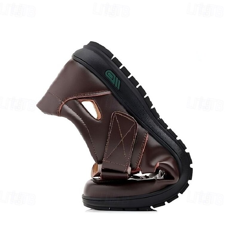 Men's Brown Split Leather Sandals with Velcro Strap and Breathable Design for Summer Comfort2