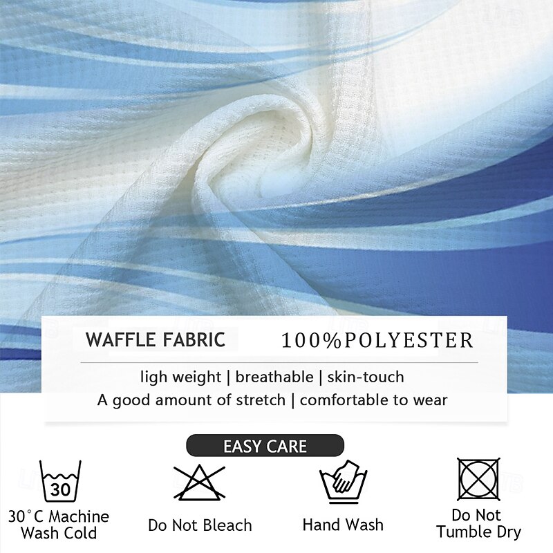 Men's Waffle Polo Shirts Golf Shirt Long Sleeve Polo Shirts Collared Shirts Casual Vacation Wear Formal Wear Festival Wear Buttons 3D Print Summer Blue3