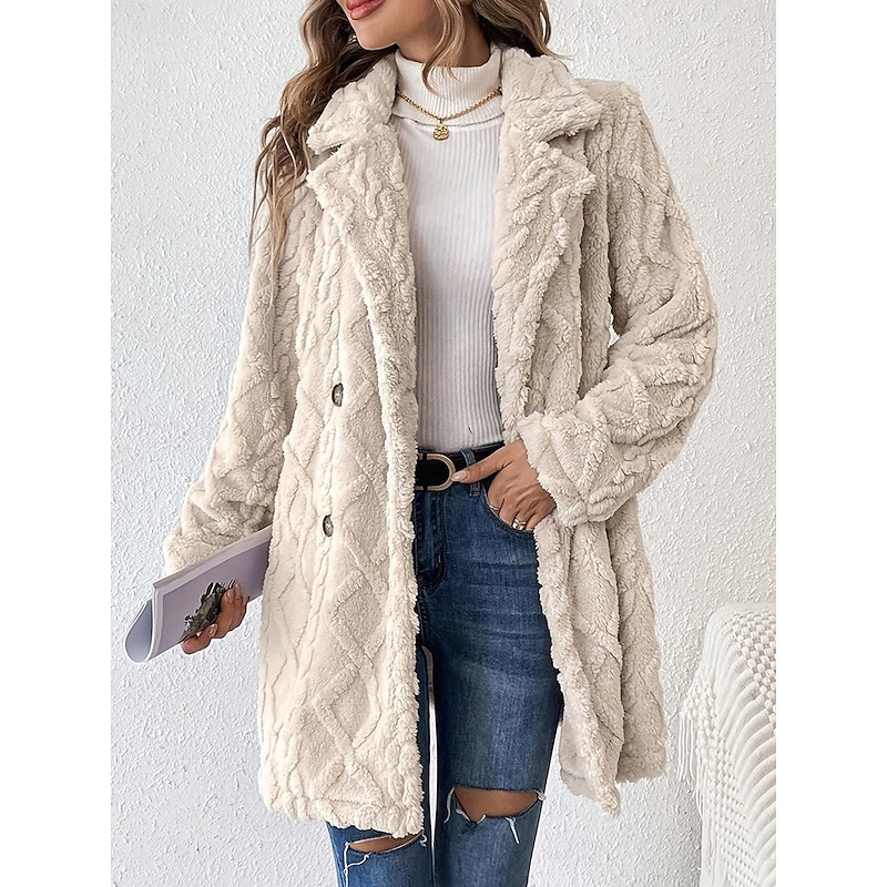 Women's Casual Jacket Warm Comfortable Adjustable Fashion Solid Color Daily Open Front Regular Turndown Regular Fit Long Sleeve Outerwear Beige Spring Fall
