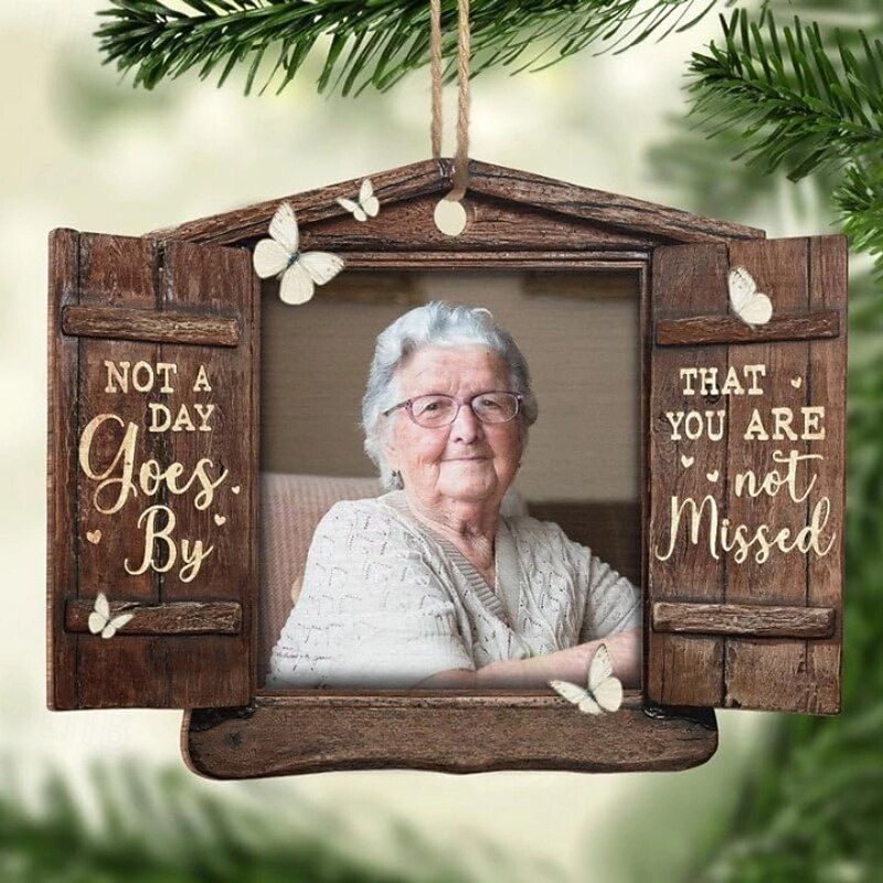 Personalized Photo Memorial Christmas Ornament Customed Wooden Memorial Gifts Christmas Tree Hanging Pendant Xmas Decoration Custom for Loss of Mom Dad Family Parents Friends4