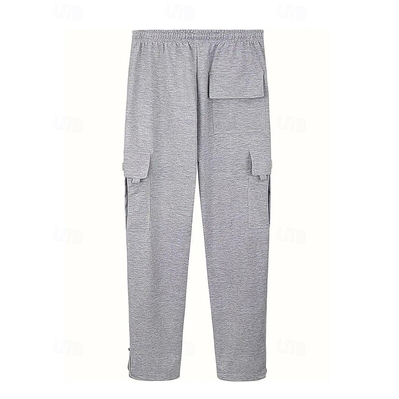 Men's Cargo Pants Trousers Drawstring Elastic Waist Multi Pocket Plain Wearable Outdoor Daily Camping & Hiking Fashion Classic Black Light Grey3