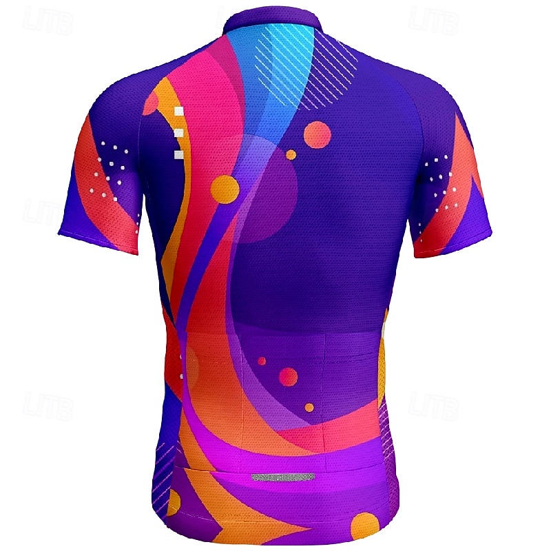 Men's Cycling Jersey Geometic Short Sleeve Bike Tee Tshirt Jersey with 3 Rear Pockets Mountain Bike MTB Quick Dry Anatomic Design Wicking Breathable Sports Purple Clothing Apparel2