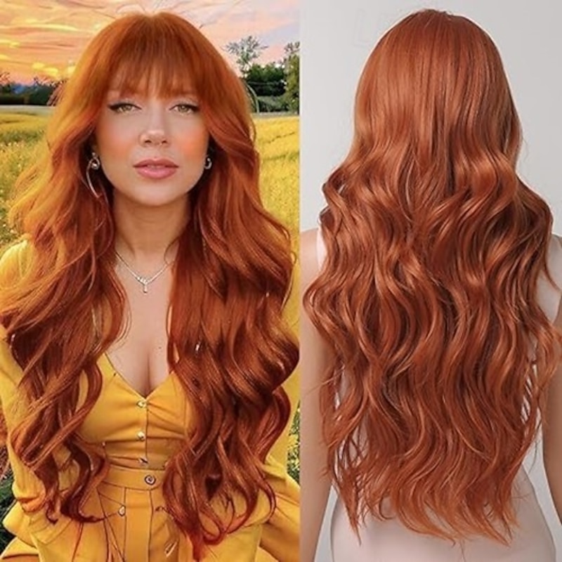 Wigs for Black Women Long Wavy Wigs With Bangs Synthetic Wig Hair Repalcement Wigs4