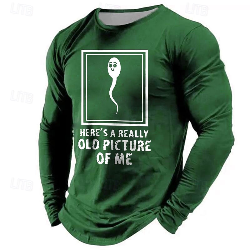 Men's Humorous Long Sleeve T-Shirt with "Here's A Really Old Picture Of Me" Sperm Graphic2