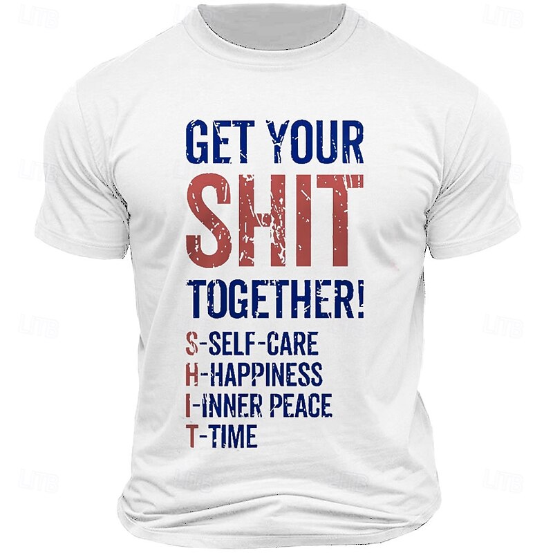 Men's Letter Printed Funny T Shirt Tee Top 100% Cotton Short Sleeve Graphic Shirt White Army Green Light Blue Comfortable Tee Street Sports Outdoor Fashion Designer Clothing