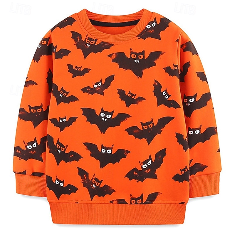 Halloween Boys 3D Cartoon Bat Sweatshirt Long Sleeve Spring Fall Fashion Basic Nylon Little Kids(4-7ys) 4-7 Years Crew Neck Outdoor Casual Daily Regular Fit