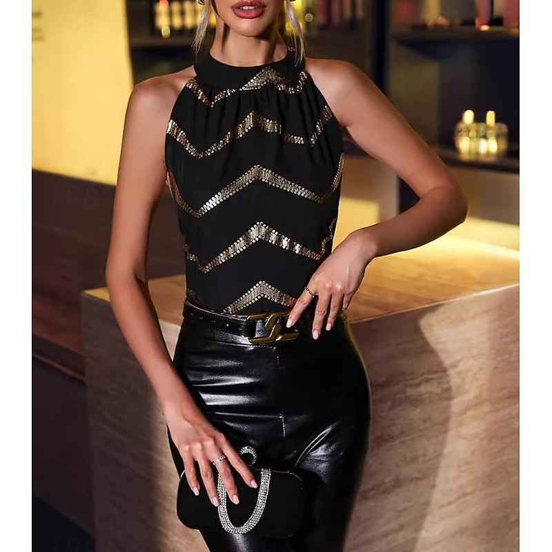 Women's Blouse Elegant Stylish Modern Sleeveless Sleeveless Turtleneck Vacation Work Daily Black Summer Spring4