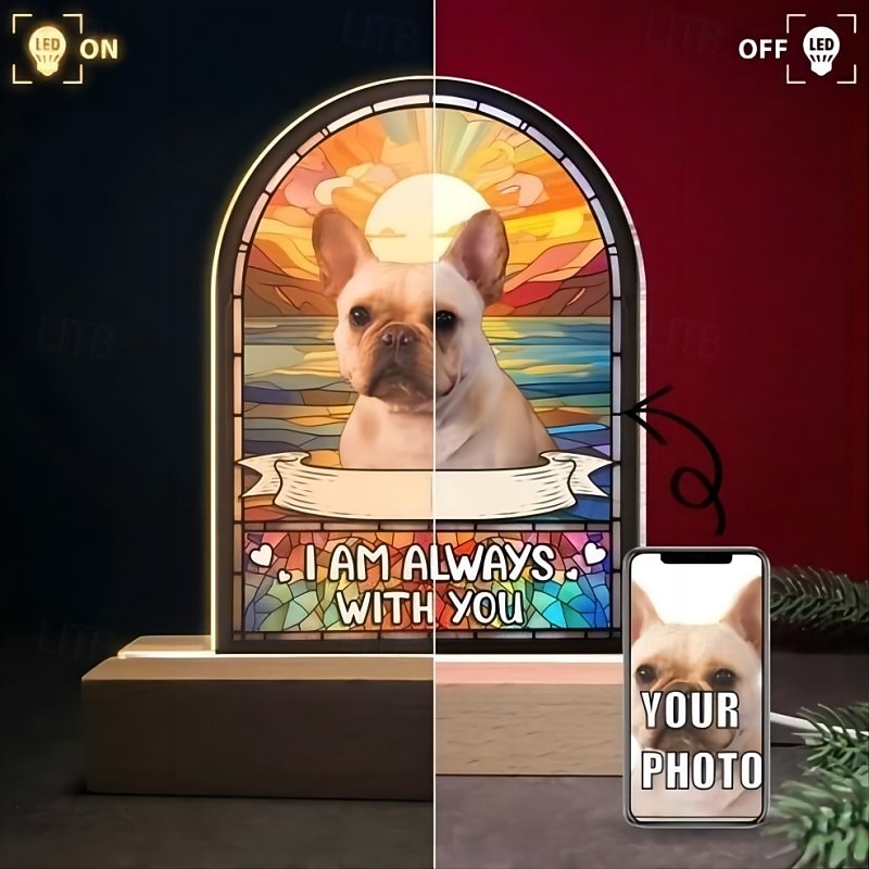 Personalized Light Up Photo Frame Custom Acrylic Night Light with Dog Pet Picture ”I Am Always With you“ Light Up Lamp Plaque Decor Gifts for Birthday Presents Gift for Dog Pets Lovers3