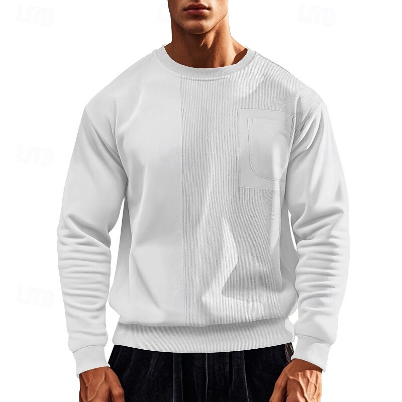 Men's Sweatshirt Black White Khaki Dark Gray Crew Neck Plain Patchwork Ribbed Front Pocket Sports & Outdoor Daily Holiday Polyester Streetwear Basic Casual Fall & Winter Clothing Apparel Hoodies2