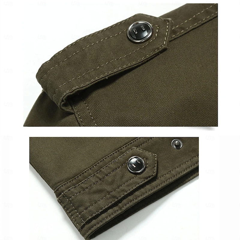 Men's Cotton Embroidered Military Jacket Cargo Jacket with Shoulder Straps Long Sleeve Standing Collar Multi-Pockets Coat Trucker Jacket Skull Letter Print Tactical Outerwear3