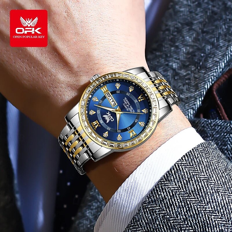 OPK 8174 Dual Calendar Luxury Quartz Watch For Men Diamond Roman Scale Business Hand Clock Waterproof Fashion Original Man Watch3