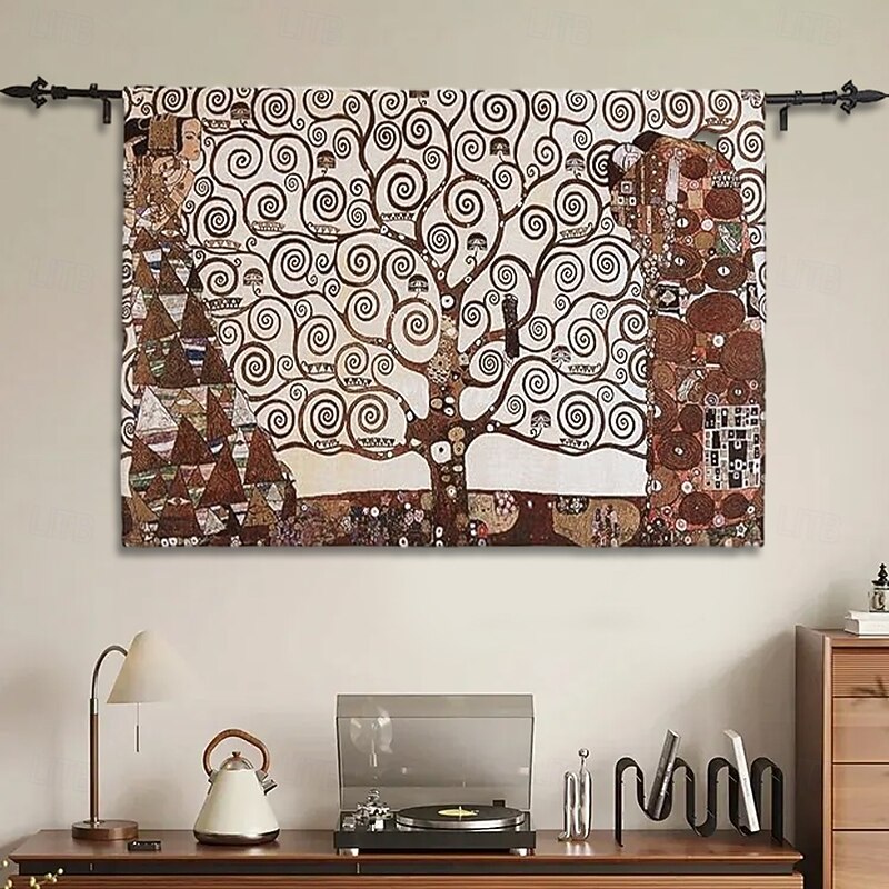 Jacquard Woven Tapestry Gobelin Aubusson Wall Art Hanging Large Tapestry Reproduction Loom Cotton Weave Tree of Life Belgian Tapestry (without tassels and rod)4