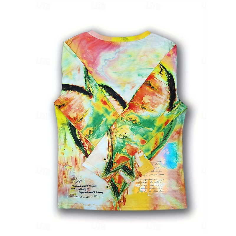 Women's T shirt Long Sleeve V Neck Long Sleeve Tunic Casual Print Regular Tops Daily Yellow Pink Blue Spring & Fall Prefall4