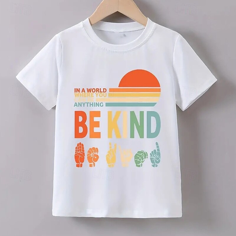 100% Cotton Kids Boys White Blue Hand Letters T shirt Tops Crew Neck Short Sleeve Casual Daily Wear Vacation Fashion Sport Print Summer4