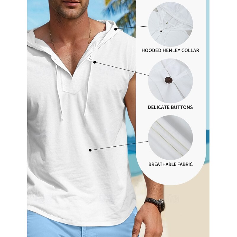 Men's Tank Top Vest Top Undershirt Sleeveless Shirt Sleeveless Hooded Summer Plain Fashion Designer Muscle Outdoor Going out Gym Black White Khaki Top Tee for Men2