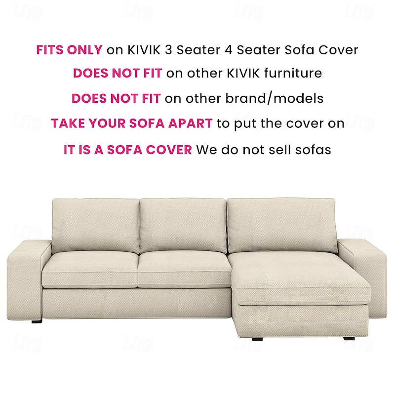 3 Seater 4 Seater Sofa Cover L Shaped with Armrests Solid Color Quilted Polyester Slipcovers  KIVcover LITB PRIME cover3