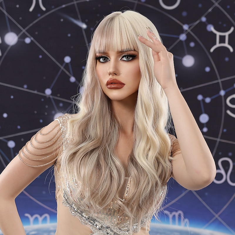 Synthetic Wig Uniforms Career Costumes Princess Curly Wavy Middle Part Layered Haircut Machine Made Wig 24 inch Light Brown Synthetic Hair Women's Cosplay Party Fashion Brown4