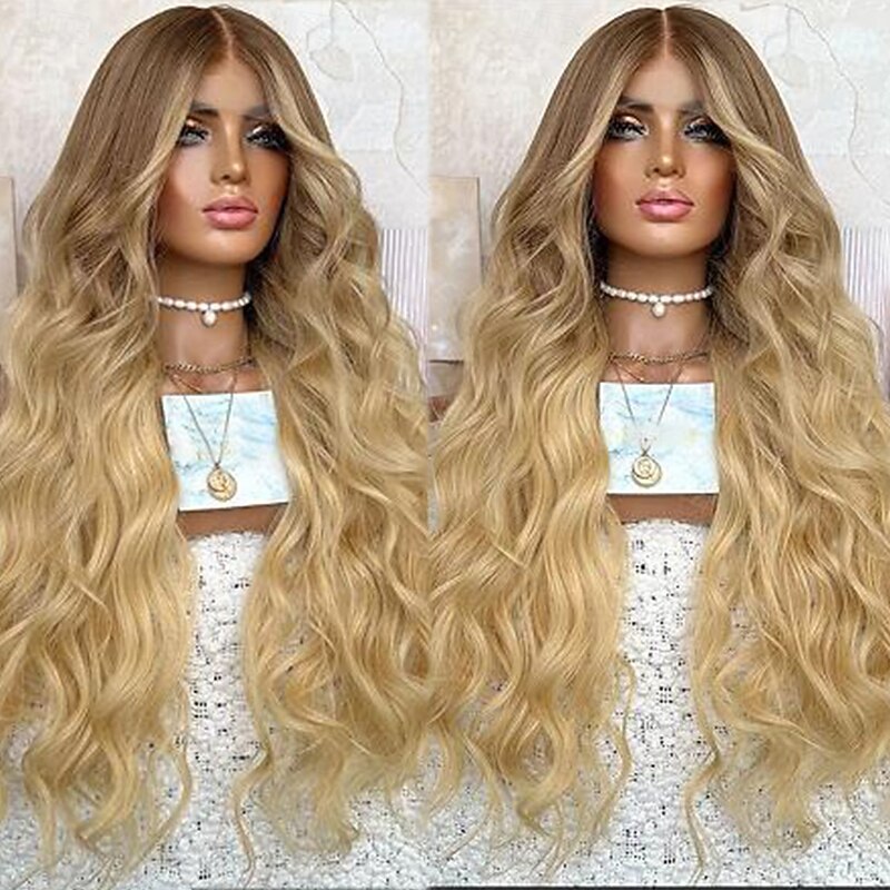 Remy Human Hair 13x4 Lace Front Wig Middle Part Brazilian Hair Wavy Loose Wave Blonde Multi-color Wig 130% 150% Density with Baby Hair Ombre Hair Natural Hairline Glueless For Women Long Human Hair