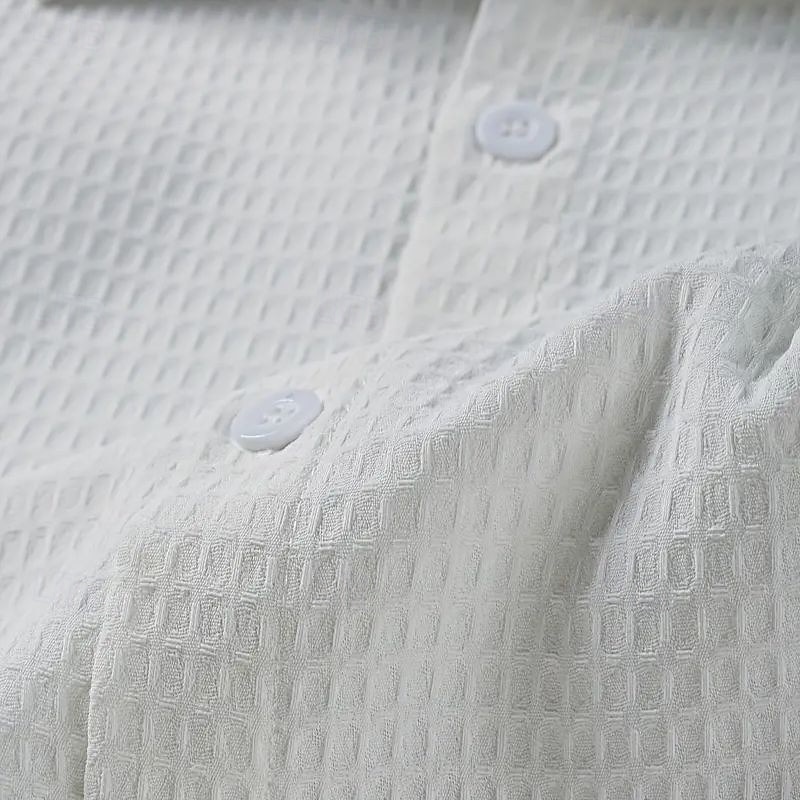 Men's Waffle Shirt Summer Shirt Casual Shirt Waffle Knit Shirt White Light Green Pink Dark Gray Apricot Long Sleeve Fashion Solid / Plain Color Turndown Vacation Holiday Clothing Apparel Cotton4