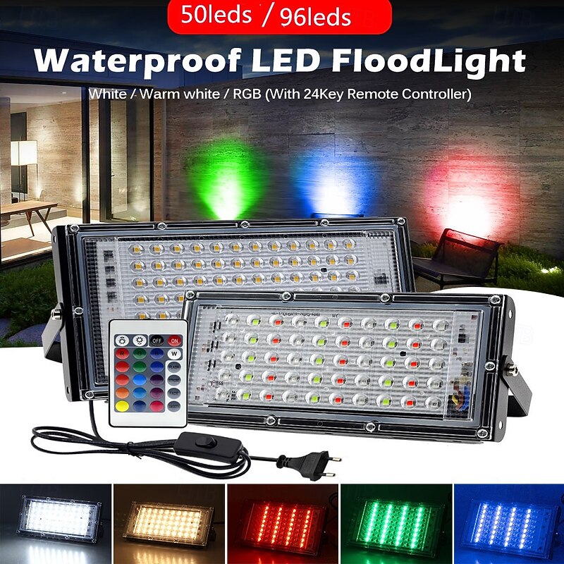 RGB LED Flood Light Waterproof IP65 AC 220V Spotlight Outdoor Garden Lighting Led Reflector Cast Light Floodlights 1/2pcs