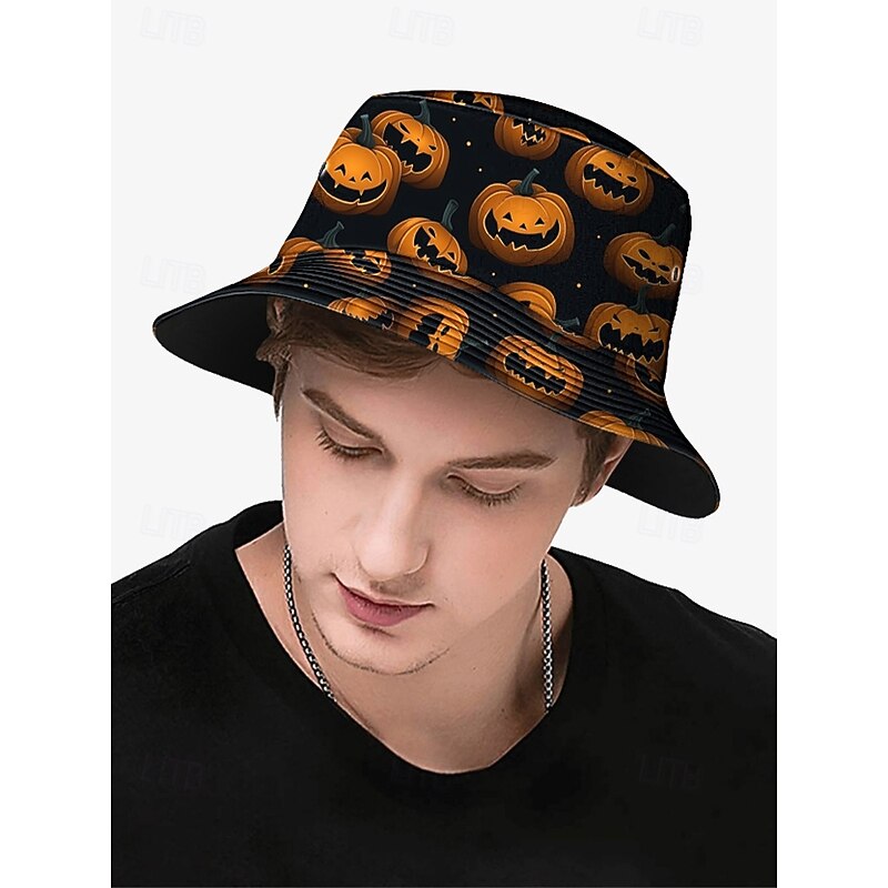 Men's Halloween Pumpkin Print Bucket Hat - Perfect for Parties and Outdoor Activities3