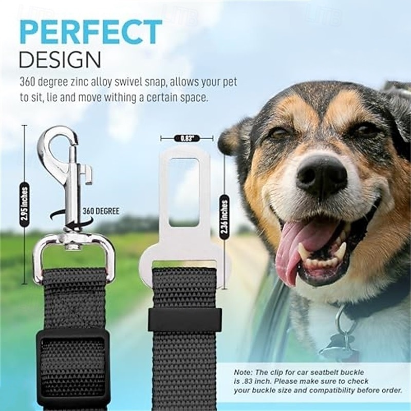 Dog Seat Belt Adjustable, Clip for Car, 2pcs, Universal Fit for Dogs, Durable Car Safety Harness3