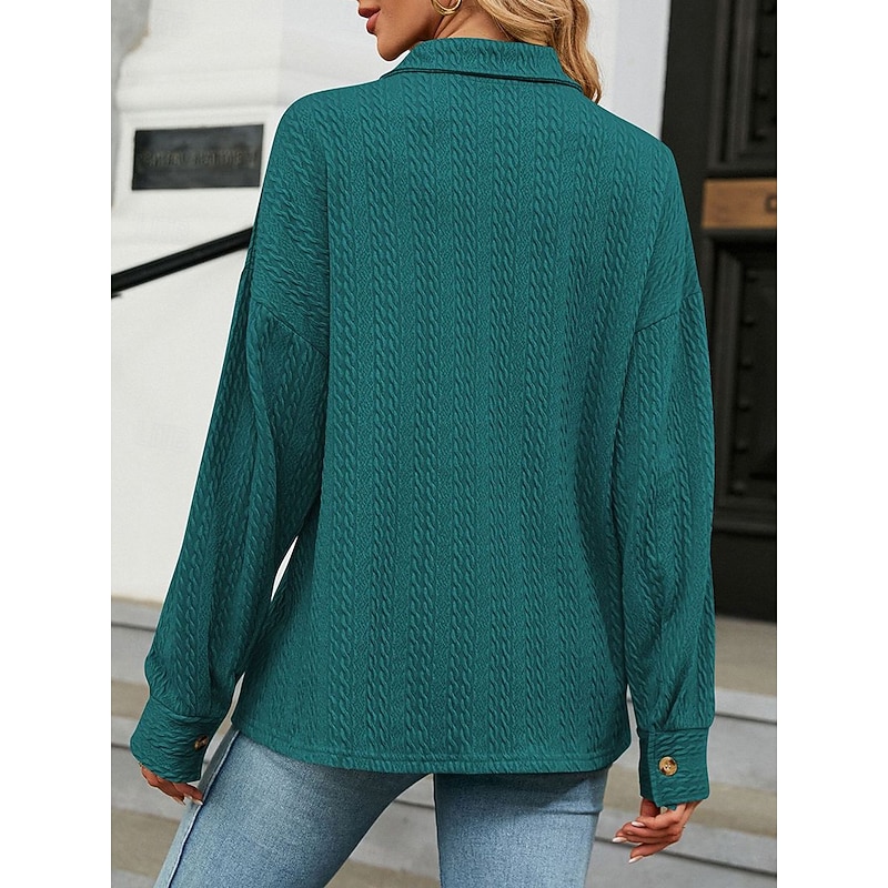 Women's Blouse Solid Color Casual Long Sleeve Shirt Collar Daily Sage Green Blue Green Beige Summer Spring Fall2