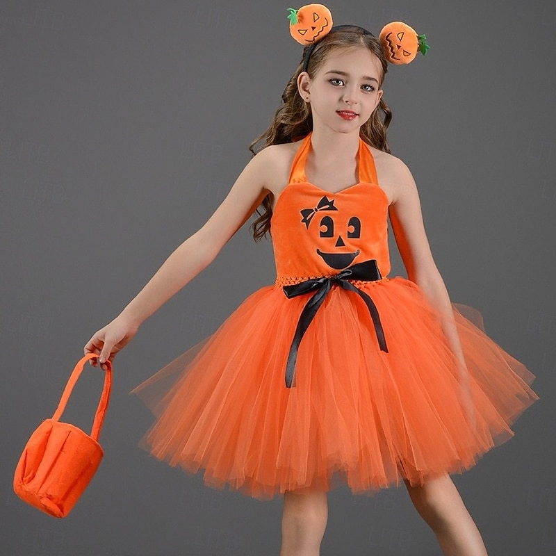 Pumpkin Halloween Costume Tutu Dress Up Kid's Girls' Children's Day Masquerade Party Easy Halloween Costumes Dress Up3