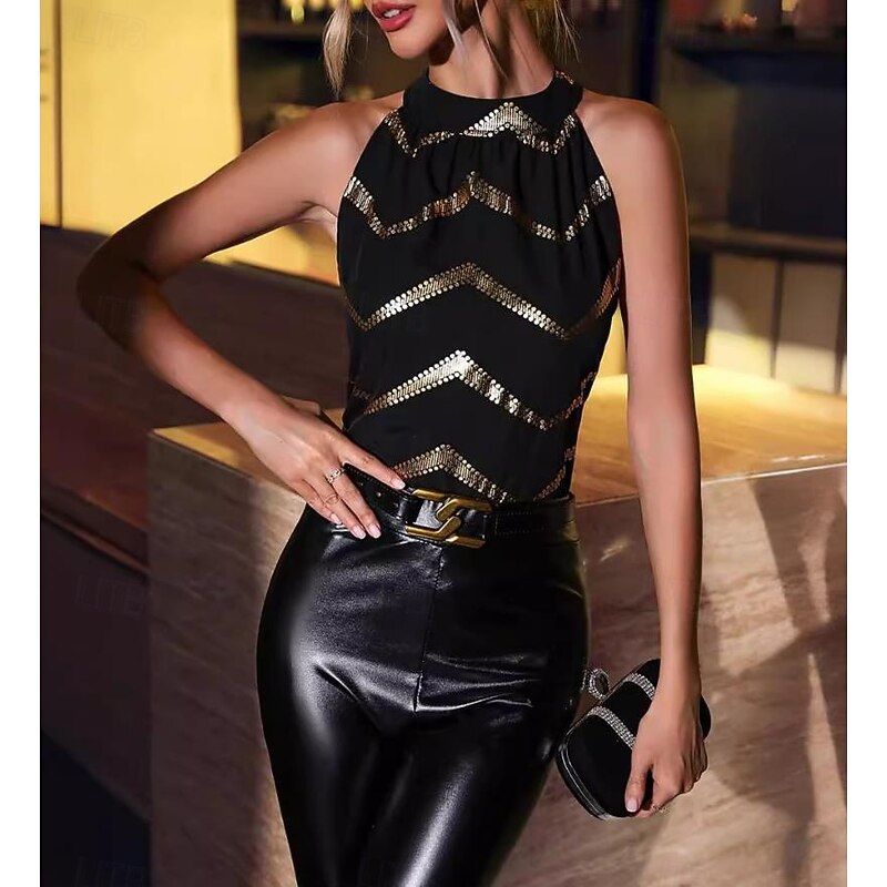 Women's Blouse Elegant Stylish Modern Sleeveless Sleeveless Turtleneck Vacation Work Daily Black Summer Spring3