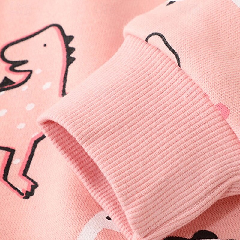 Girls' 3D Cartoon Dinosaur Sweatshirt Long Sleeve Spring Fall Fashion Basic Kids Little Kids(4-7ys) 4-7 Years Crew Neck Outdoor Casual Daily Regular Fit3