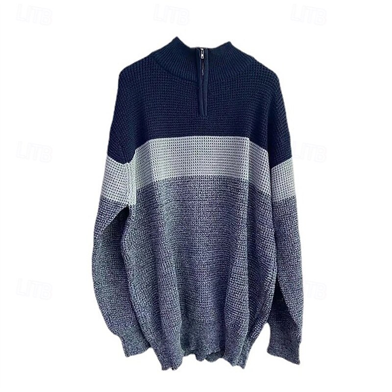 Men's Pullover Sweater Jumper Dress Sweater Knit Sweater Ribbed Knit Regular Knitted Color Block Quarter Zip Fashion Basic Daily Wear Date Clothing Apparel Fall & Winter Yellow Gray S M L3