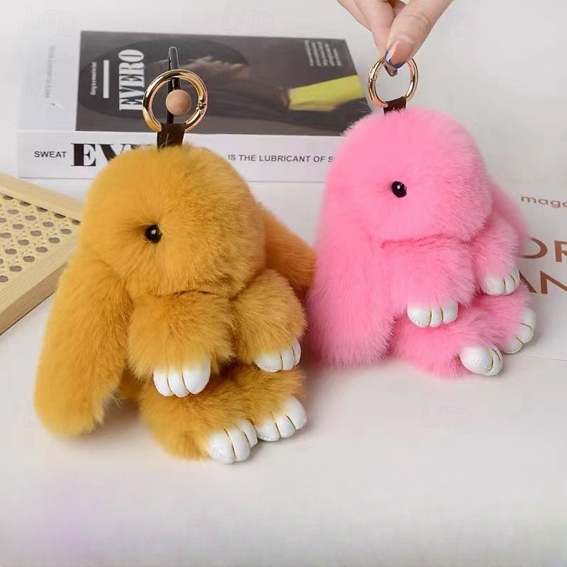 Plush Hanging Rabbit Pendant – Floppy Ear Bunny Keychain with Imitation Otter Fur, Mini Cute Rabbit Charm for Backpacks