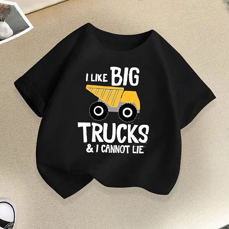 100% Cotton Kids Boys Black White Blue Cartoon Vehicle T shirt Tops Crew Neck Short Sleeve Casual Daily Wear Vacation Fashion Sport Print Summer2