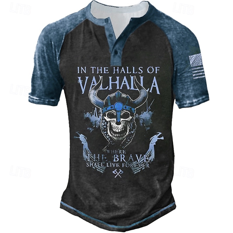 Men's Halloween Graphic Skull Letter T Shirt Henley Shirt Tee Short Sleeve 3D Print Designer Basic Classic Outdoor Daily Sports Summer Black Yellow Red Blue Purple Henley Henley T-Shirt2