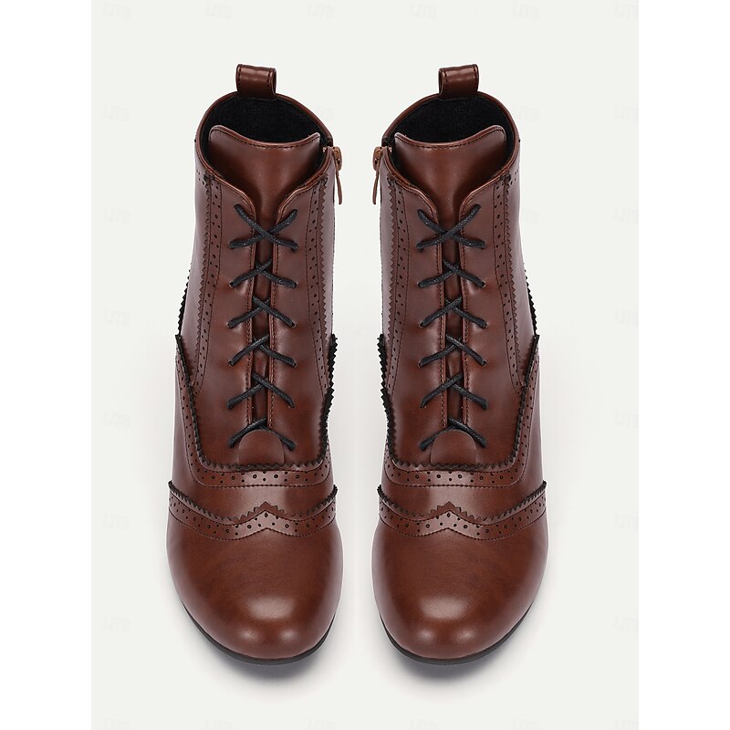 Women's Victorian-Style Lace-Up Faux Leather Ankle Boots - Elegant Footwear for Vintage-Themed Events and Daily Wear4