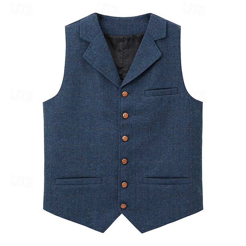 Men's Vest Tweed Vest Waistcoat Vintage Fashion Spring &  Fall Buttons Polyester Comfortable Plain Single Breasted V Neck Regular Fit Deep Green Navy Dark Gray Light Grey Vest2
