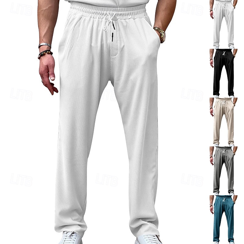 Men's Sweatpants Trousers Straight Leg Sweatpants Pocket Drawstring Elastic Waist Plain Comfort Sports Outdoor Daily Fashion Casual Black White Micro-elastic