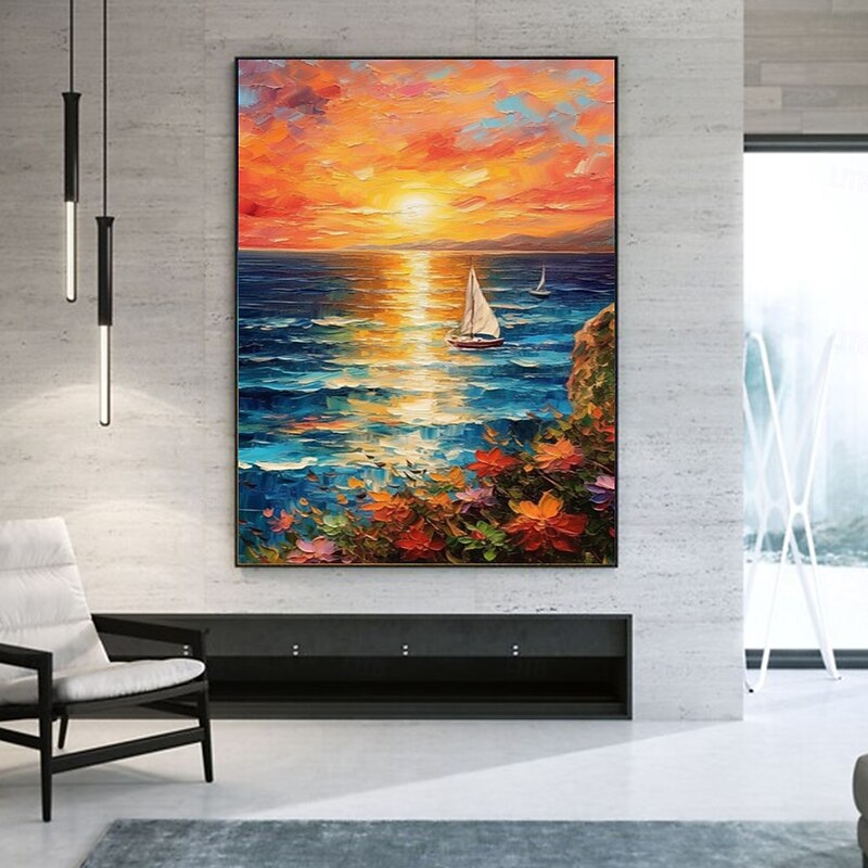 Handmade Oil PaintingCanvasWall Art DecorationAbstract Knife PaintingSea View Warm ColorsFor Home Decor Rolled Frameless Unstressed Painting3